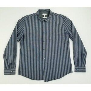 Calvin Klein Large Body Fit Men's Blue Charcoal Gray White Strip Long Sleeve